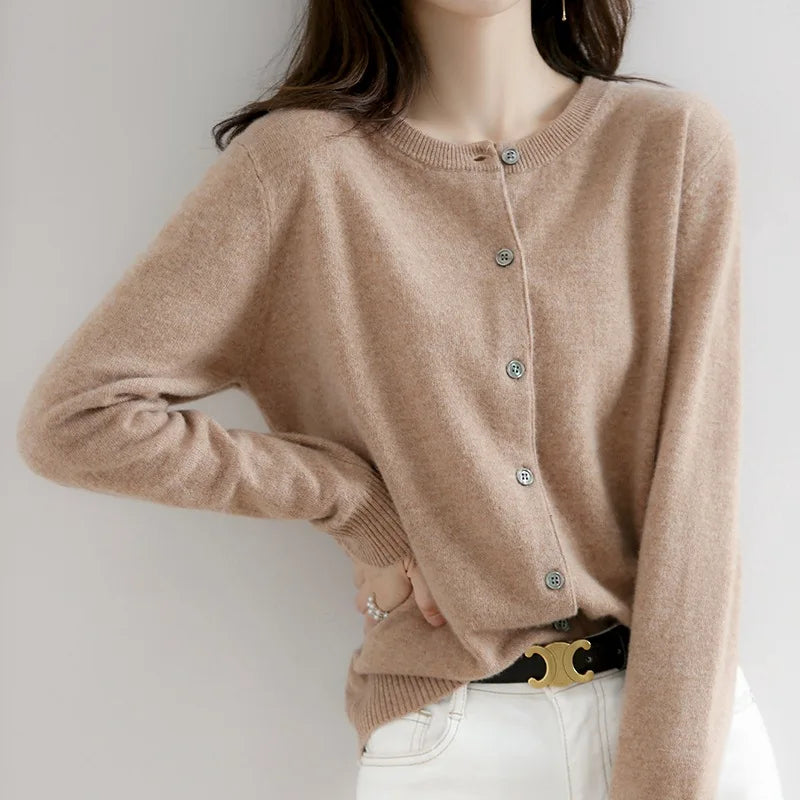 Crewneck Cardigan Sweater for Women - Button Front - Image 6