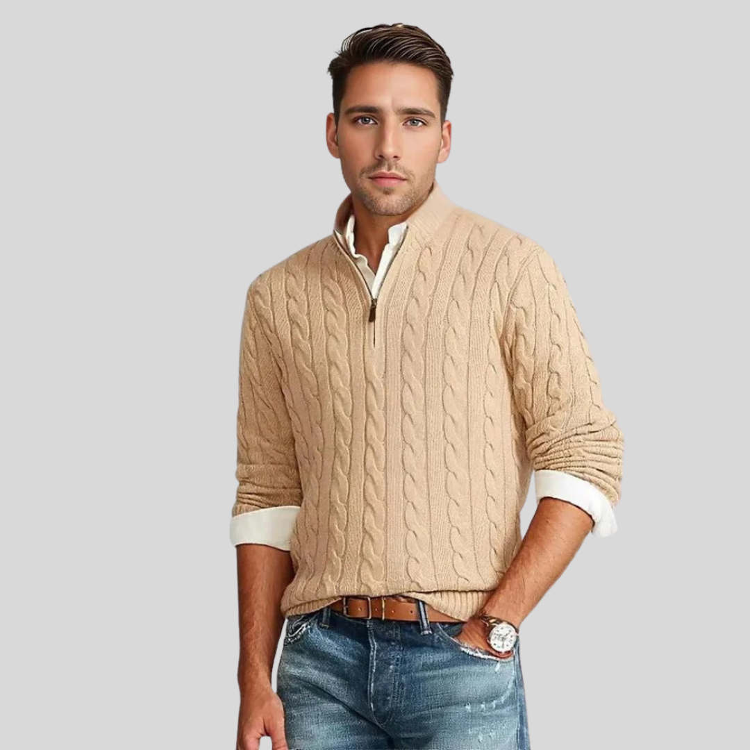 Quarter-Zip Sweater for Men - Stand Collar - Image 2