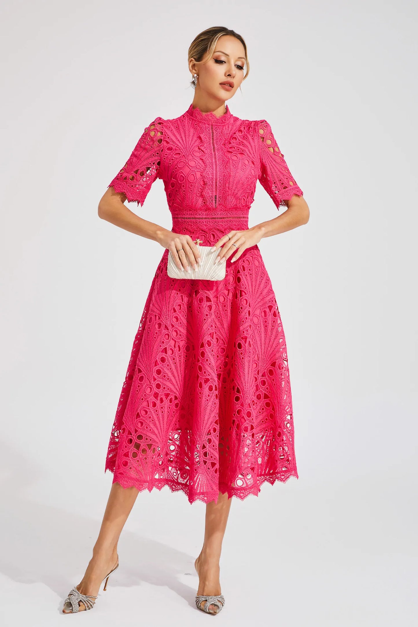 Lace Midi Dress for Women - A-Line Fit and Flare - Image 2