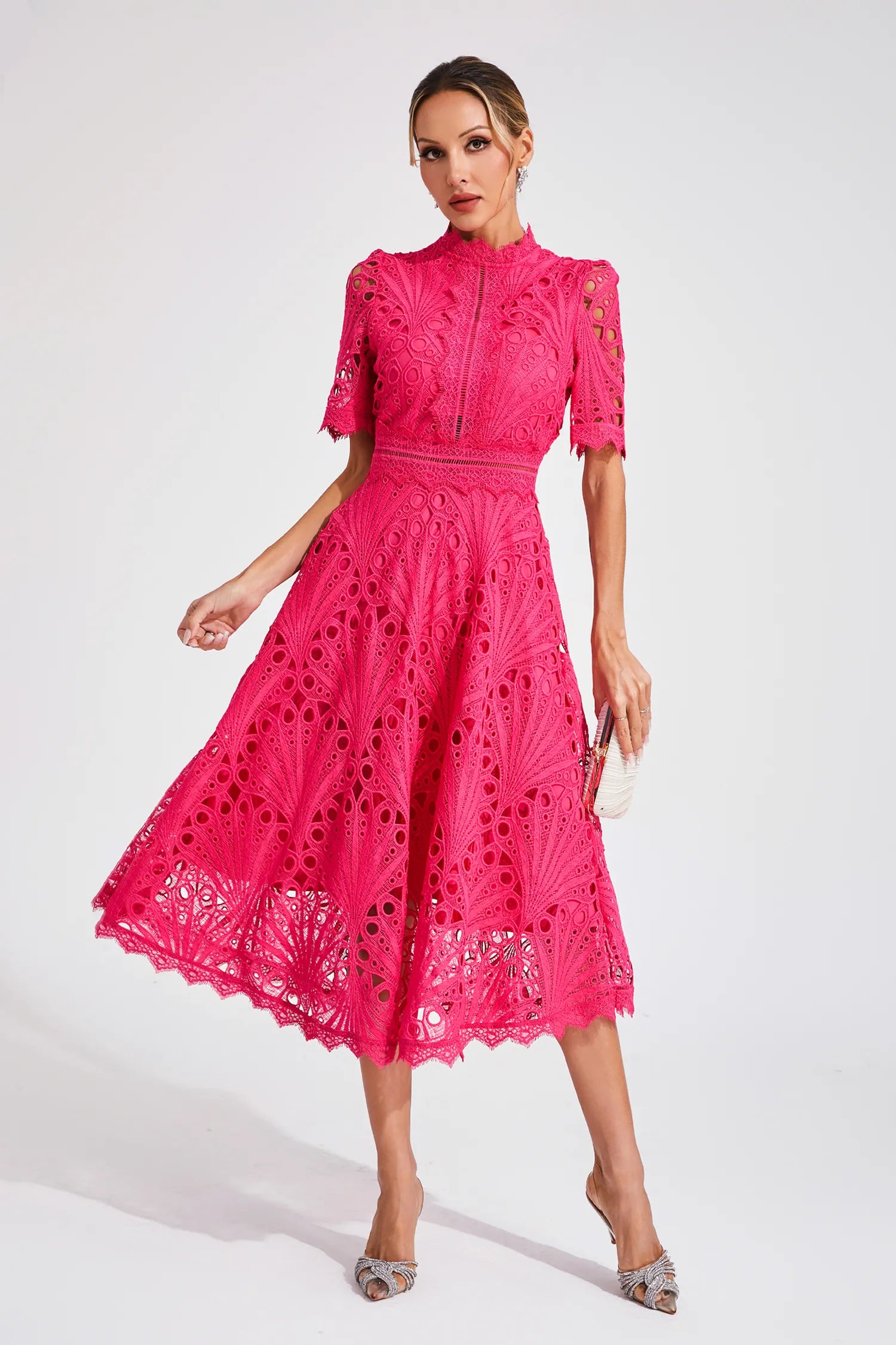 Lace Midi Dress for Women - A-Line Fit and Flare - Image 3