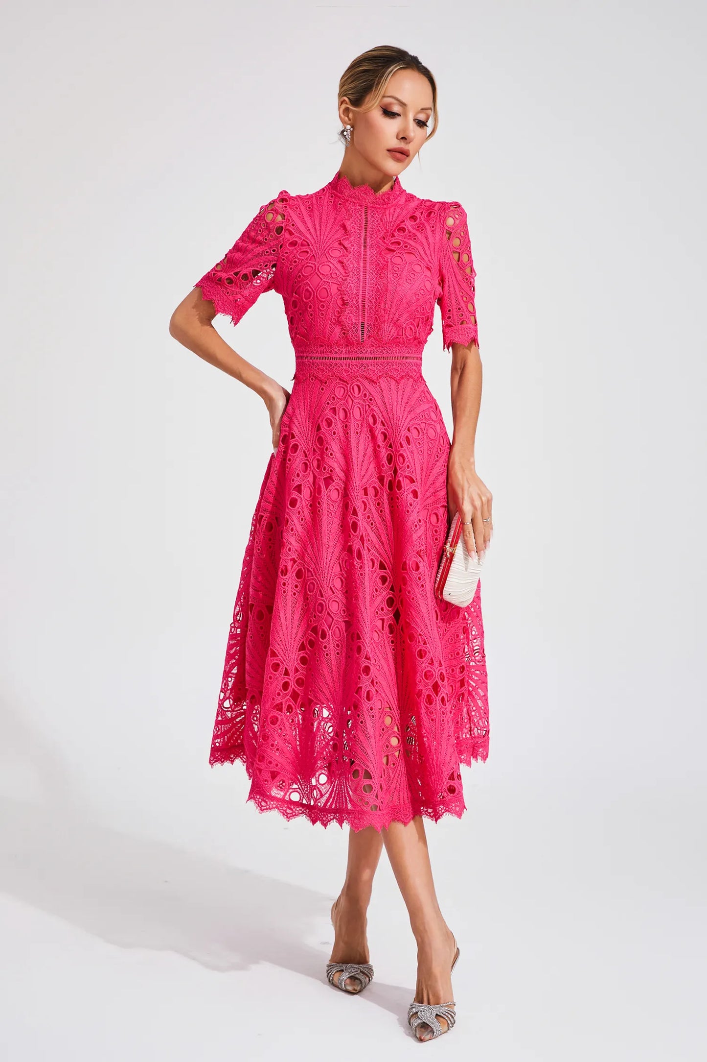 Lace Midi Dress for Women - A-Line Fit and Flare - Image 4