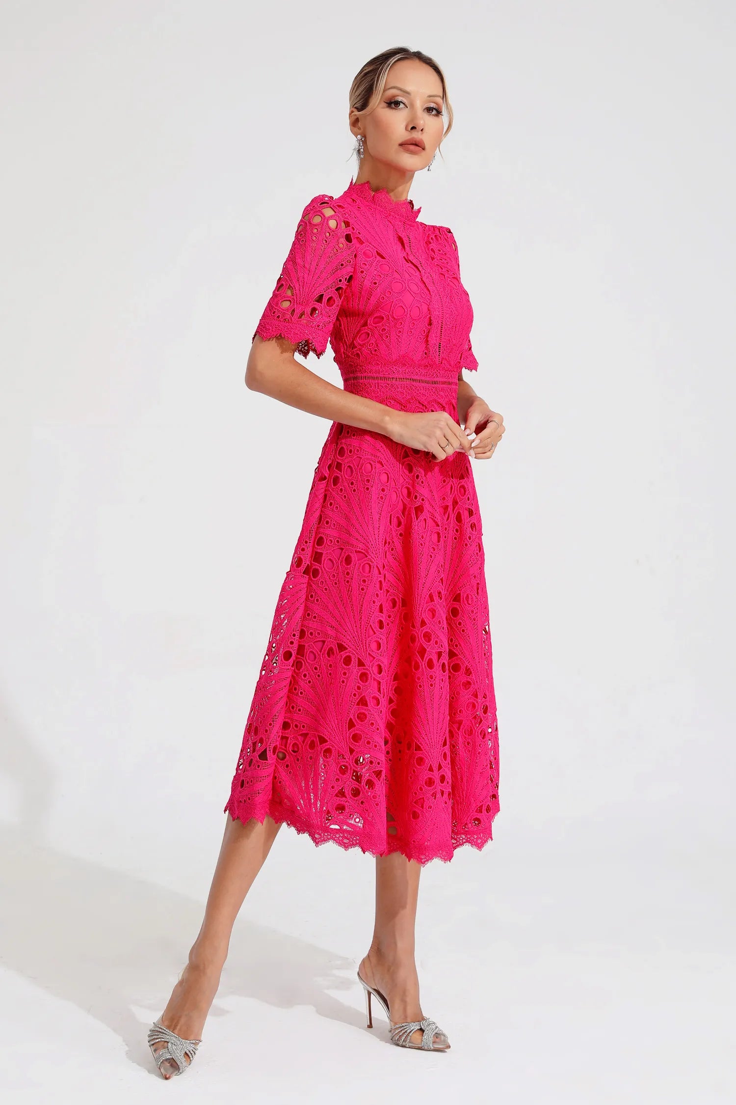 Lace Midi Dress for Women - A-Line Fit and Flare - Image 7