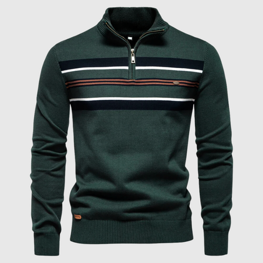 Quarter Zip Sweater for Men - Striped - Image 1