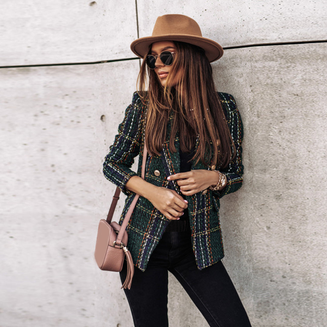 Plaid Blazer for Women - Double-Breasted - Image 2