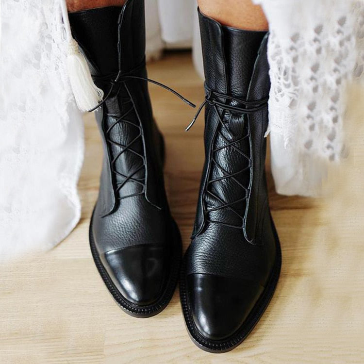 Lace-Up Ankle Boots for Women - Pointed Toe - Image 1