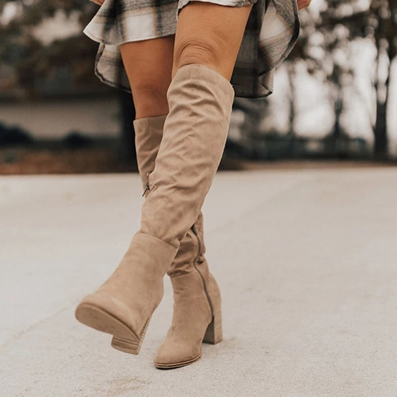 Knee High Slouch Boots for Women - Side Zipper Closure - Image 2