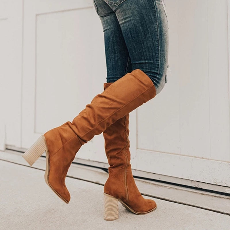 Knee High Slouch Boots for Women - Side Zipper Closure - Image 1