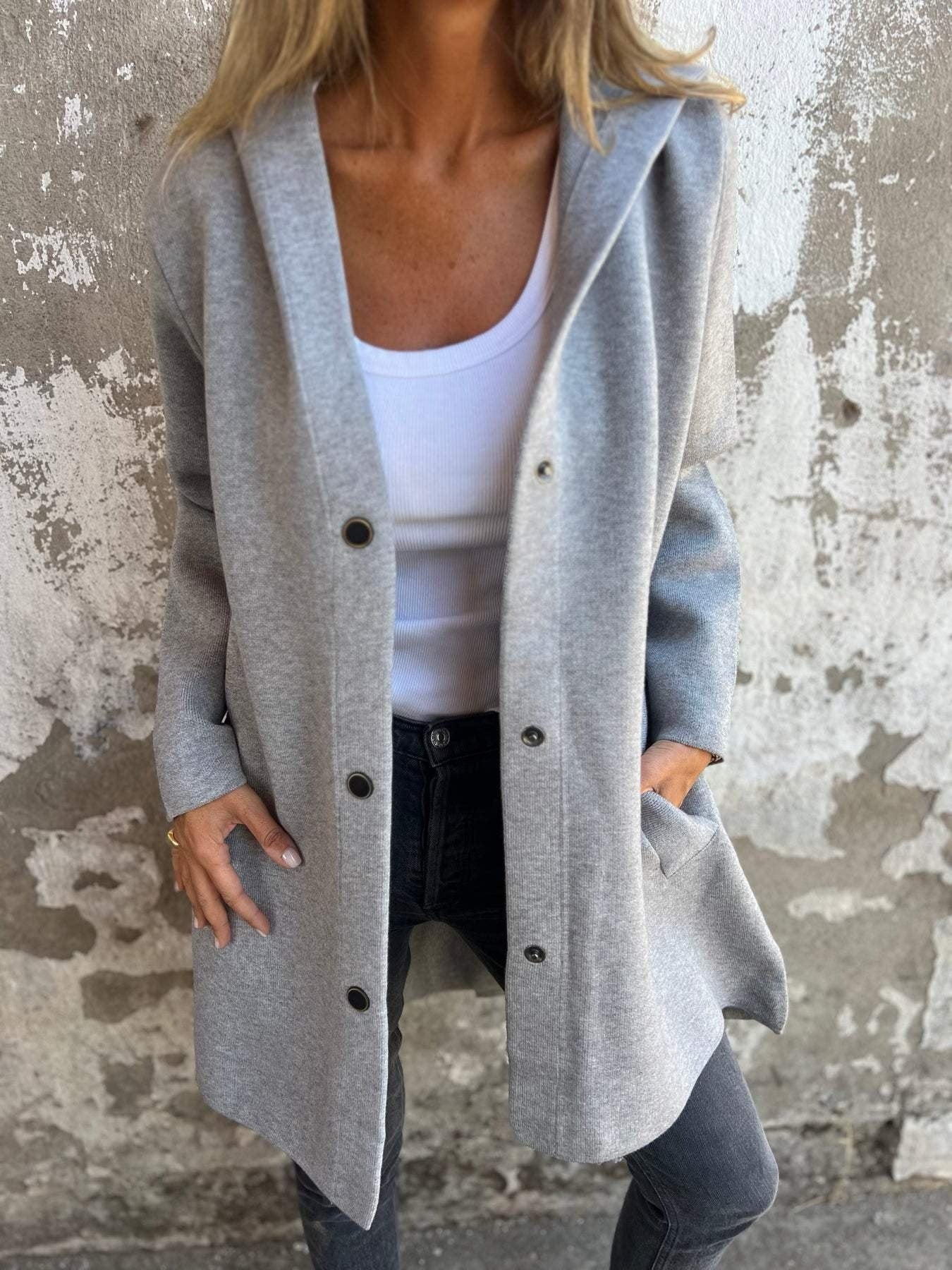 Hooded Coat for Women - Button Front - Image 1