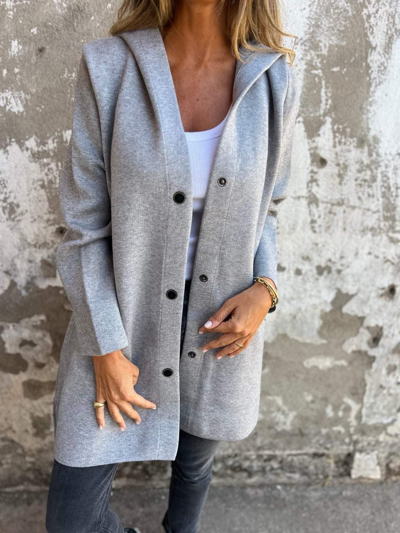 Hooded Coat for Women - Button Front - Image 2