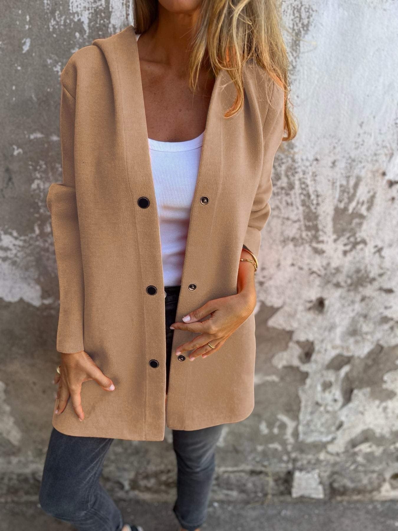 Hooded Coat for Women - Button Front - Image 6