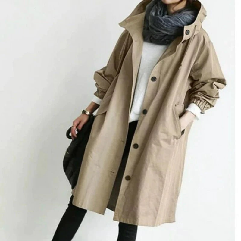Hooded Long Coat for Women - Button Front - Image 5