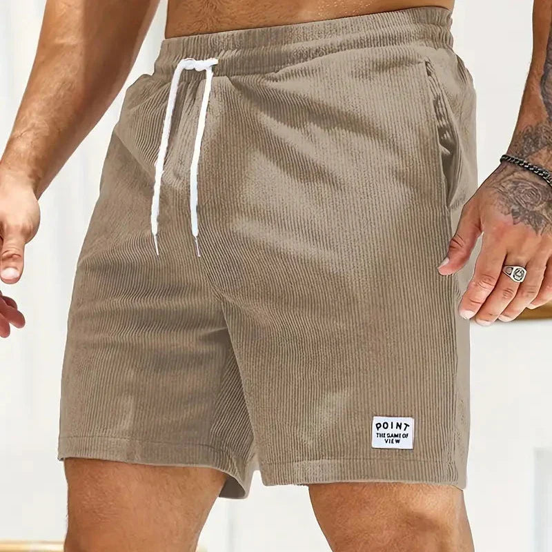 Corduroy Casual Shorts for Men - Drawstring Relaxed Fit - Patch Detail Knee Length - Image 18