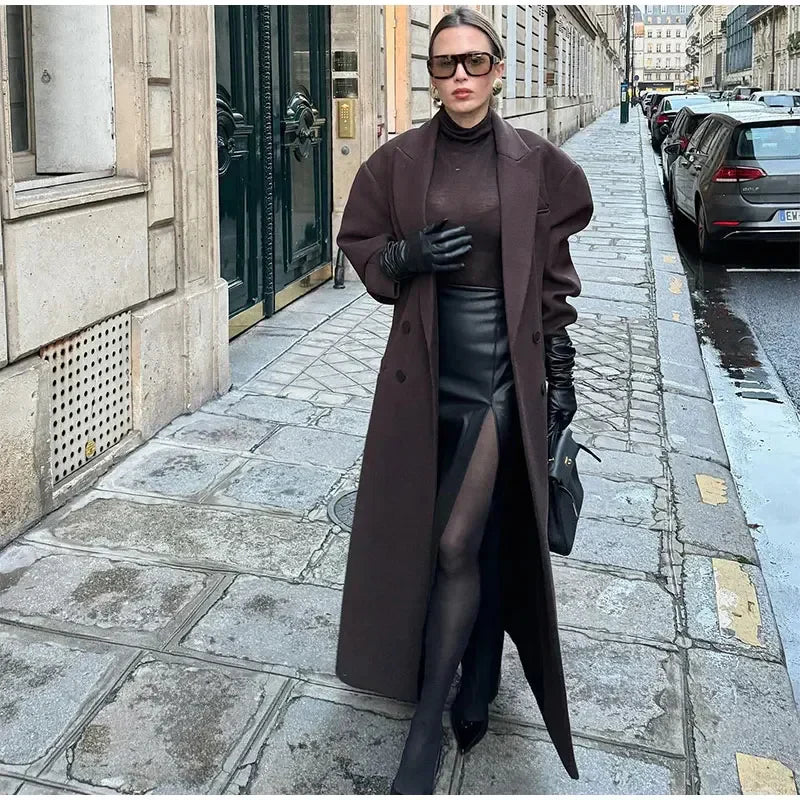 Oversized Long Coat for Women - Double-Breasted - Image 3