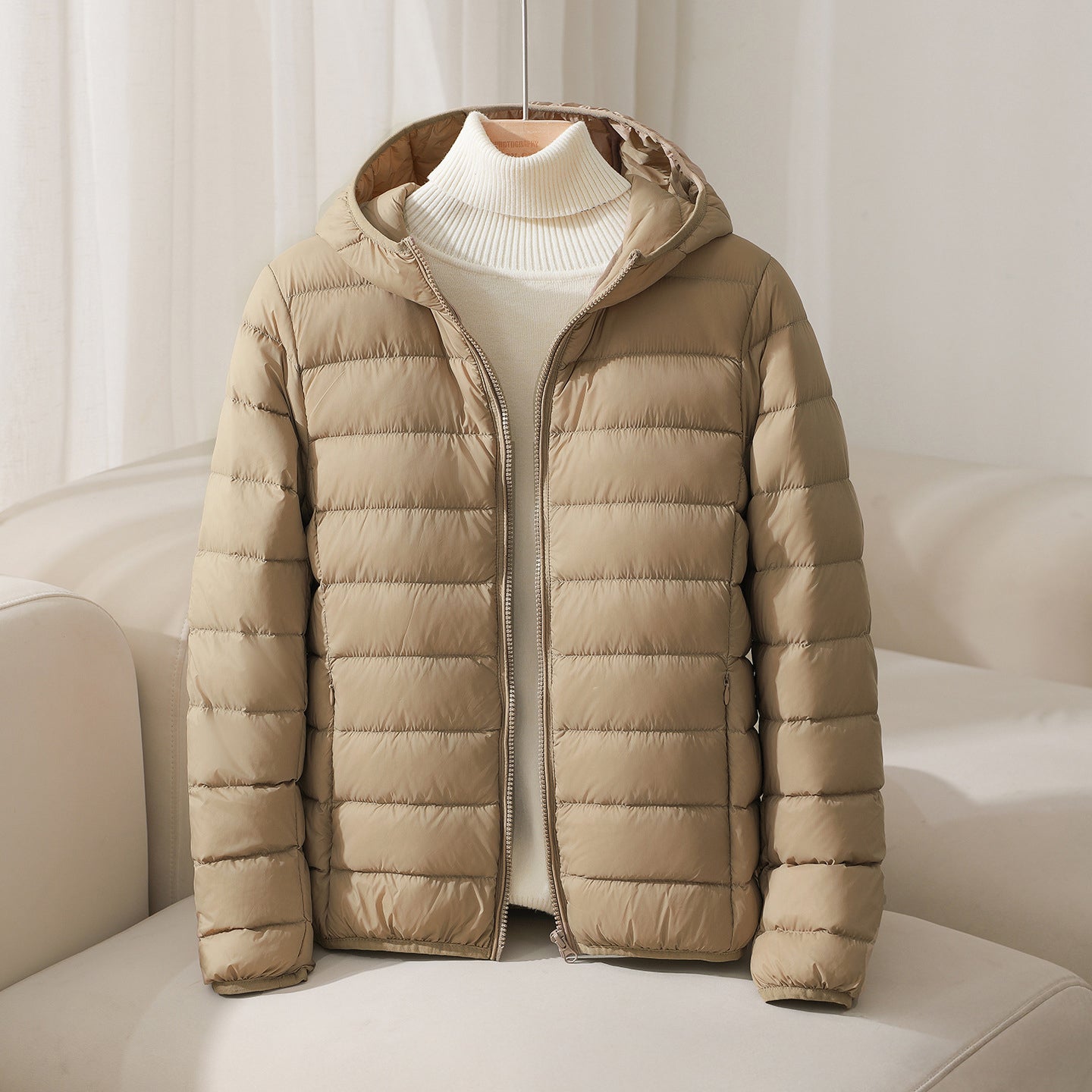 Puffer Hooded Jacket for Women - Zip Front - Image 2