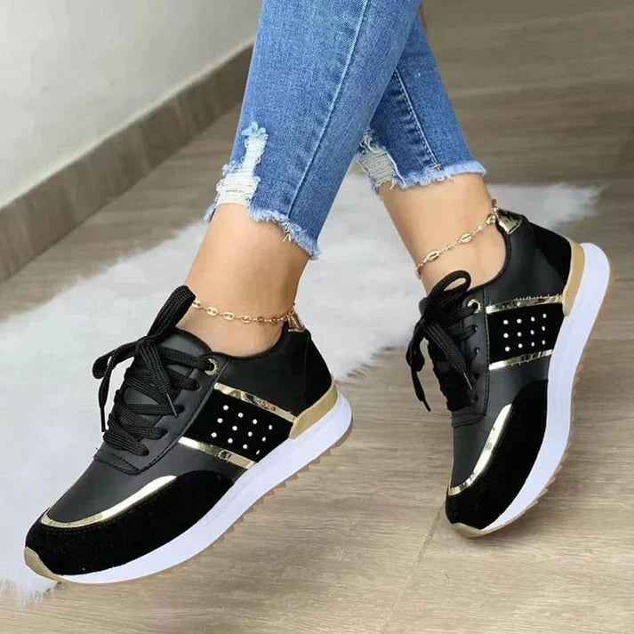 Lace-Up Sneakers Shoes for Women - Panelled Design - Image 4