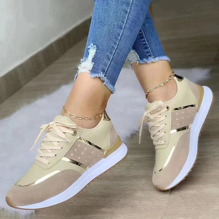 Lace-Up Sneakers Shoes for Women - Panelled Design - Image 1