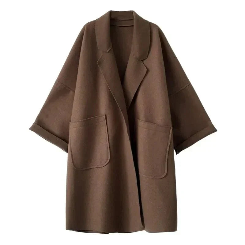 Oversized Lapel Collar Coat for Women - Wide Sleeve - Image 3