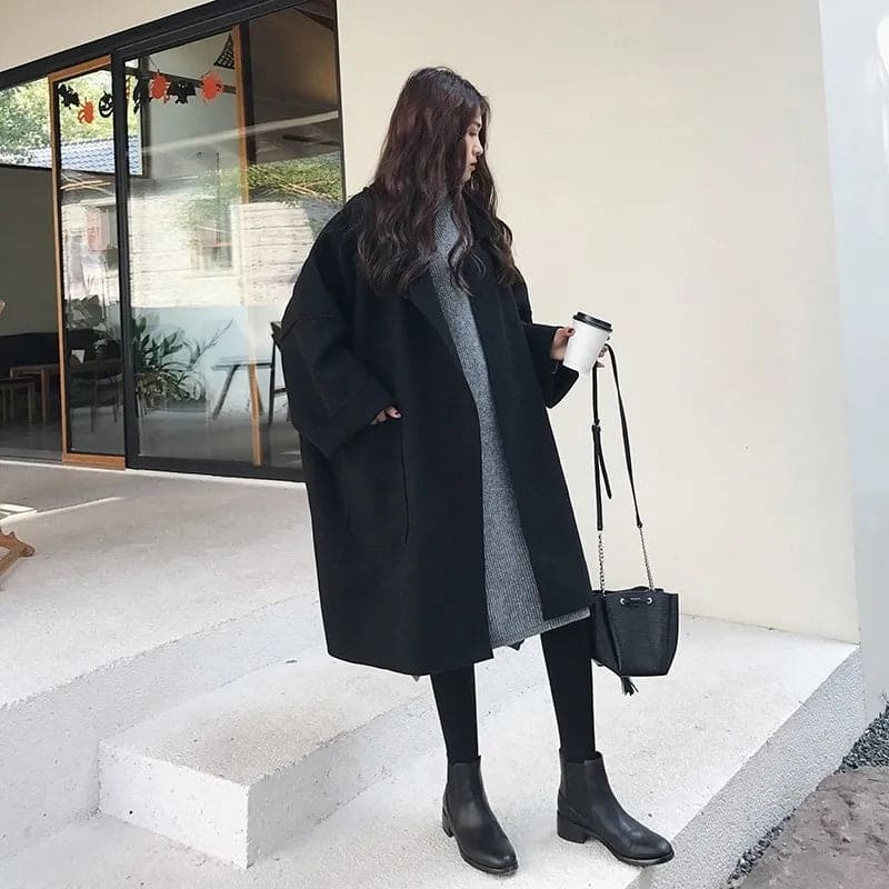 Oversized Lapel Collar Coat for Women - Wide Sleeve - Image 5
