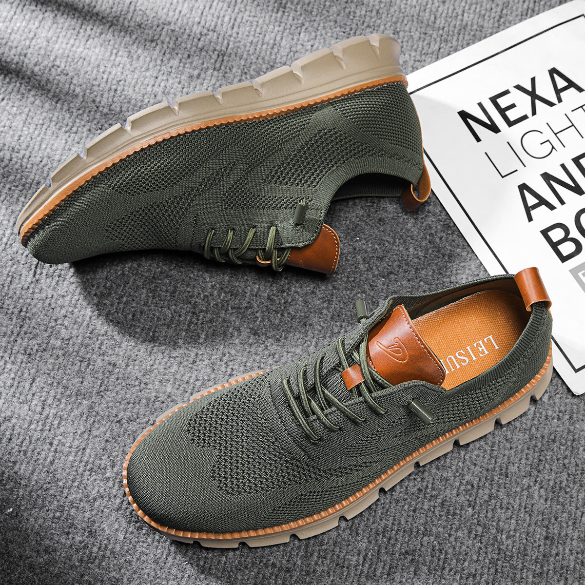 Lace-Up Sneakers for Men - Round Toe Perforated Upper - Image 10