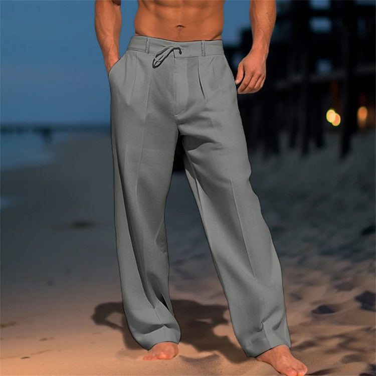 Wide Leg Pleated Trousers for Men - Drawstring Relaxed Fit - Image 2