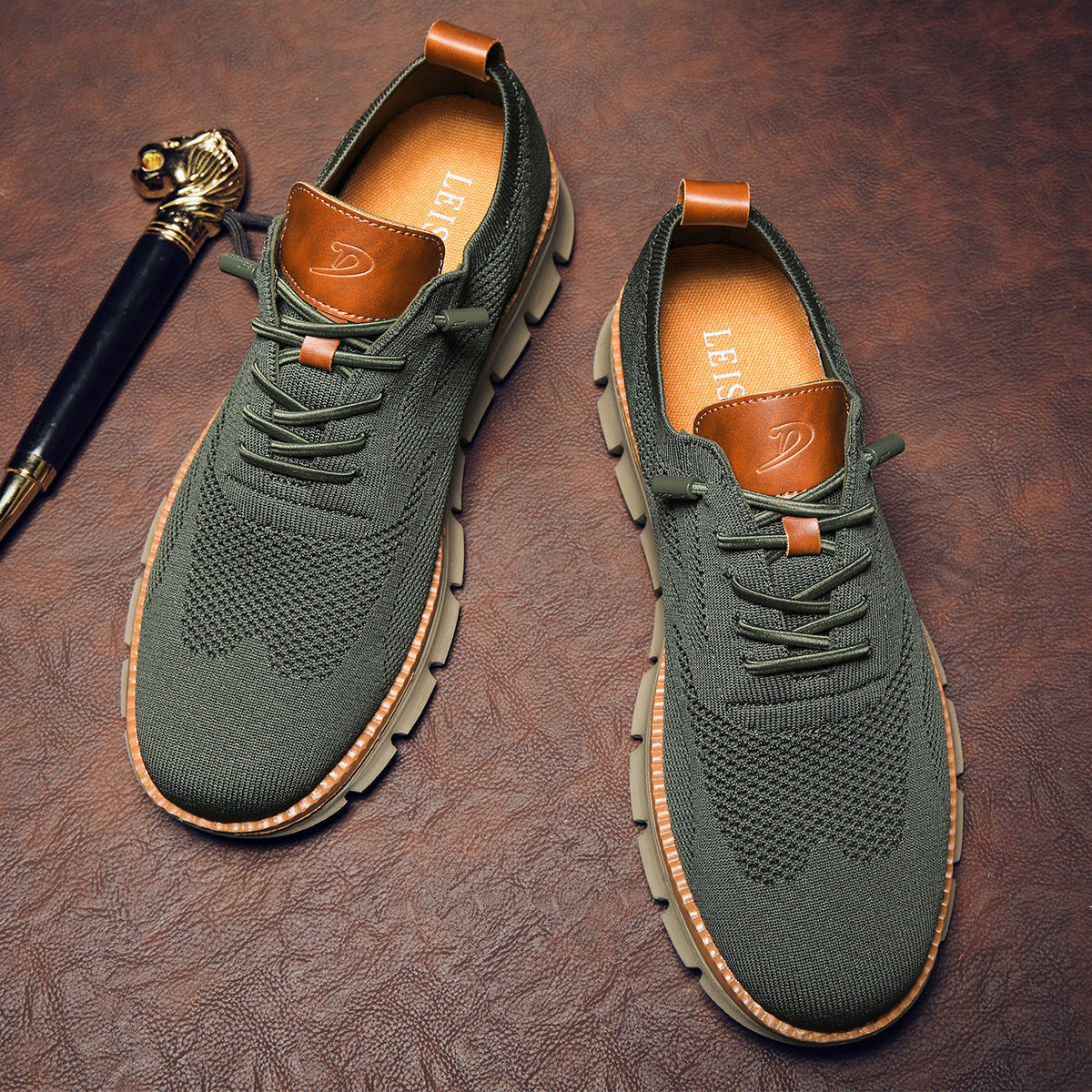 Lace-Up Sneakers for Men - Round Toe Perforated Upper - Image 11