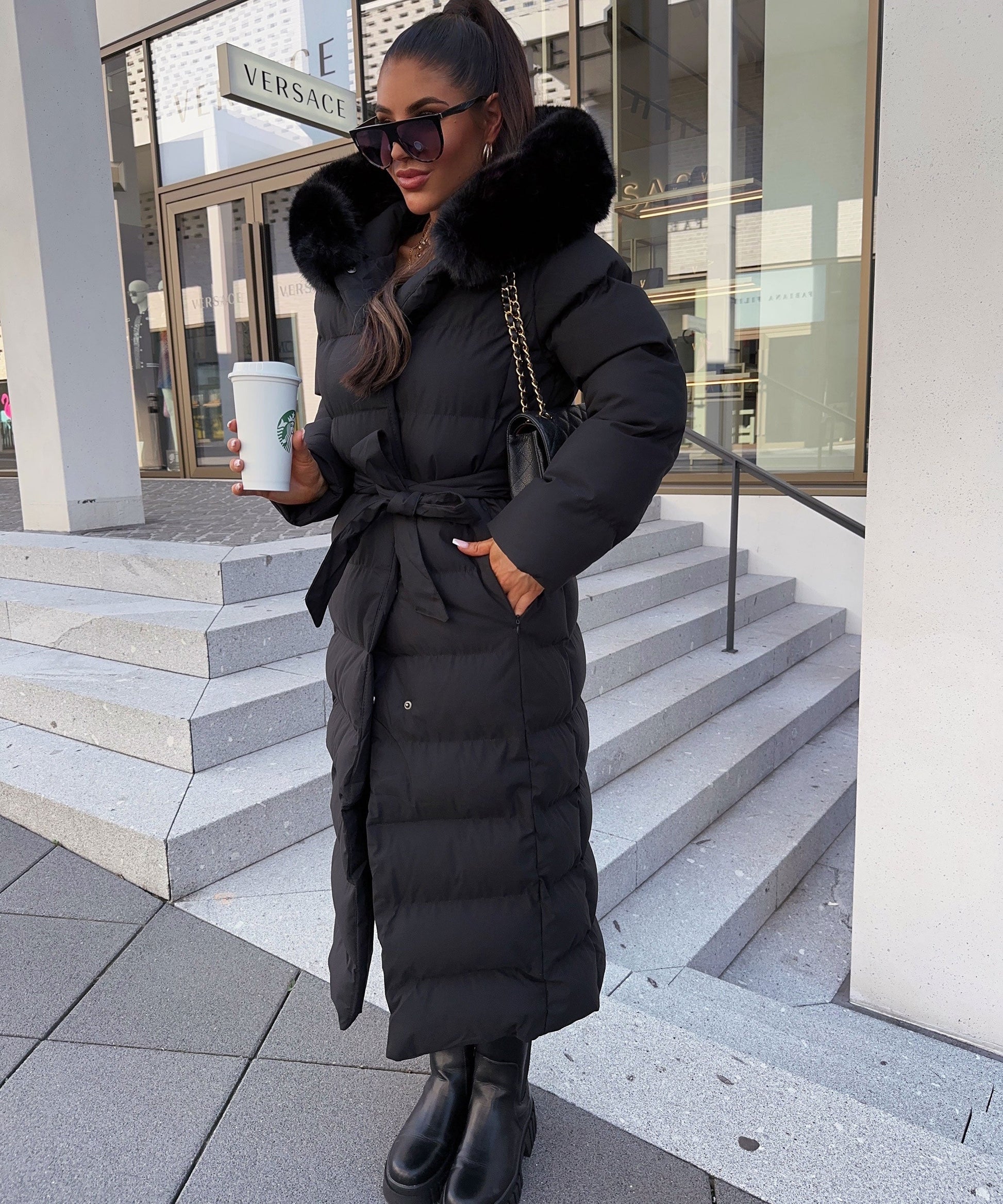 Puffer Coat for Women - Belted - Image 2