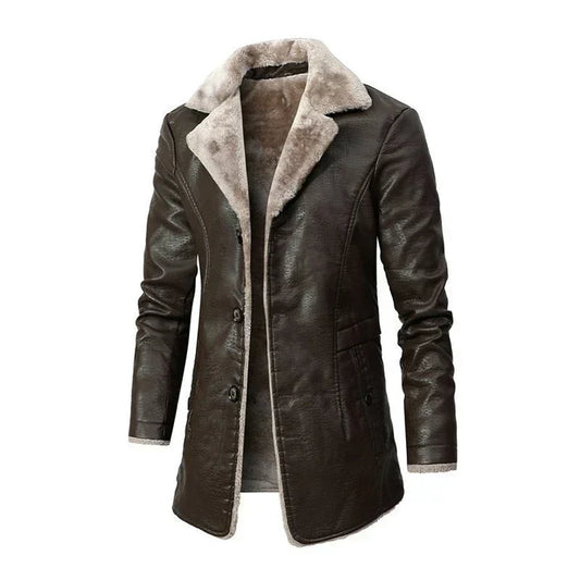 Sherpa Collar Mid-Length Coat for Men - Button Front - Image 1
