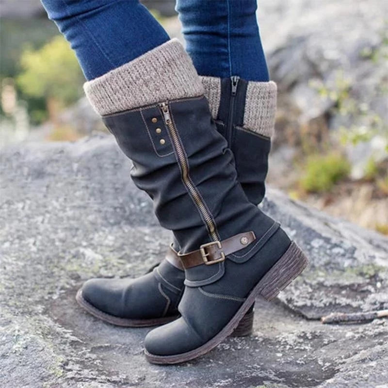 Slouch Knee High Boots for Women - Buckle Accent - Image 4