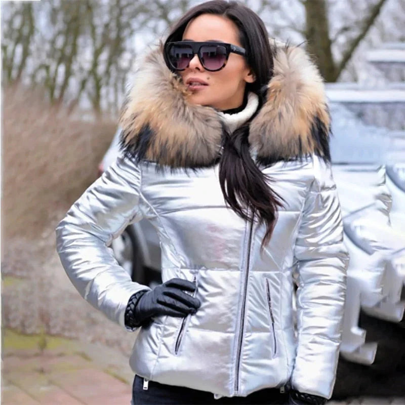 Puffer Jacket for Women - Fur Hood - Image 3