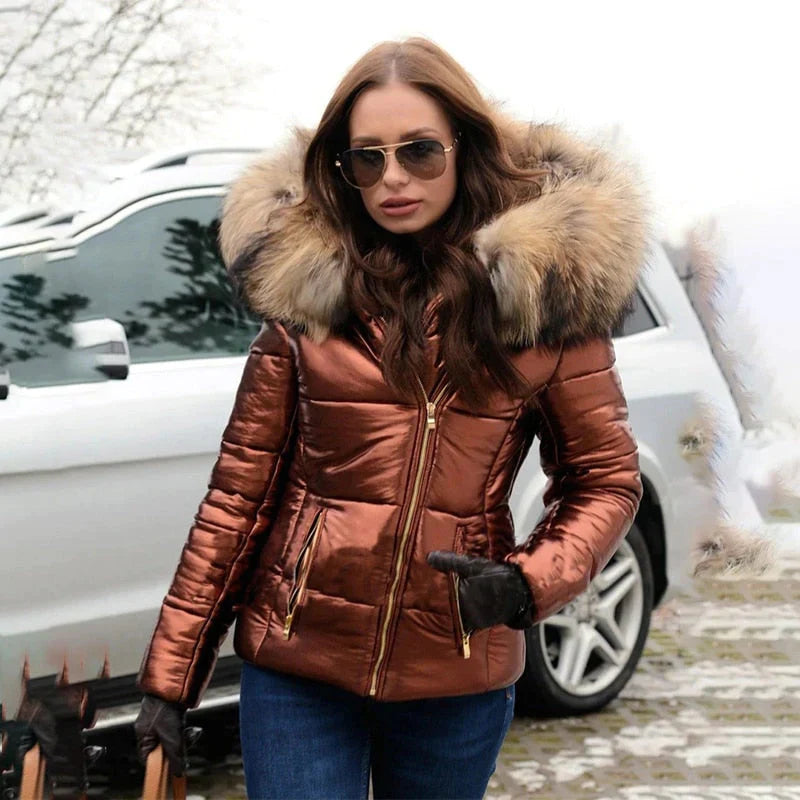Puffer Jacket for Women - Fur Hood - Image 2