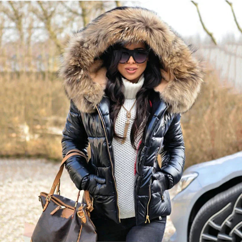 Puffer Jacket for Women - Fur Hood - Image 8