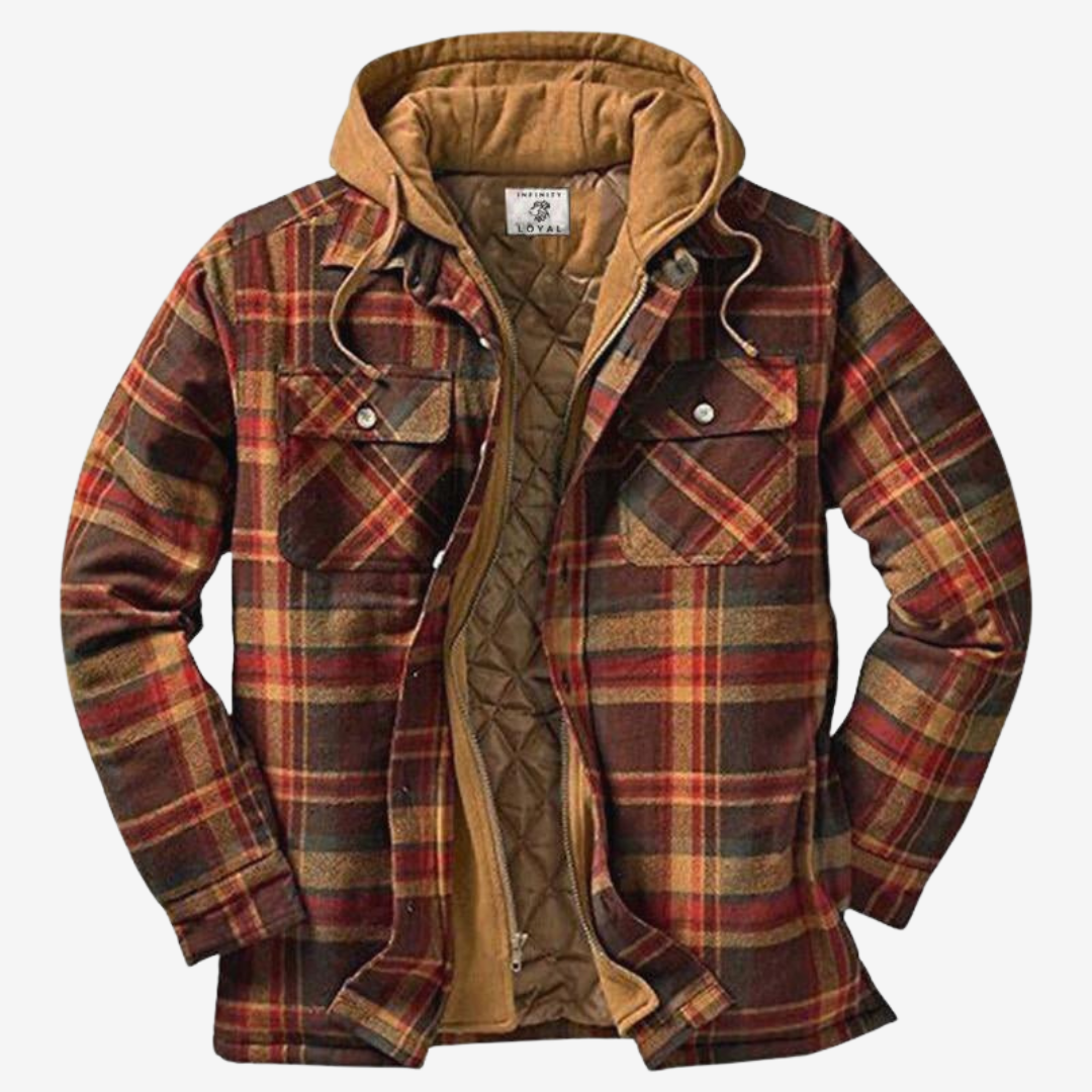 Plaid Hooded Jacket for Men - Button-Down Closure - Image 3