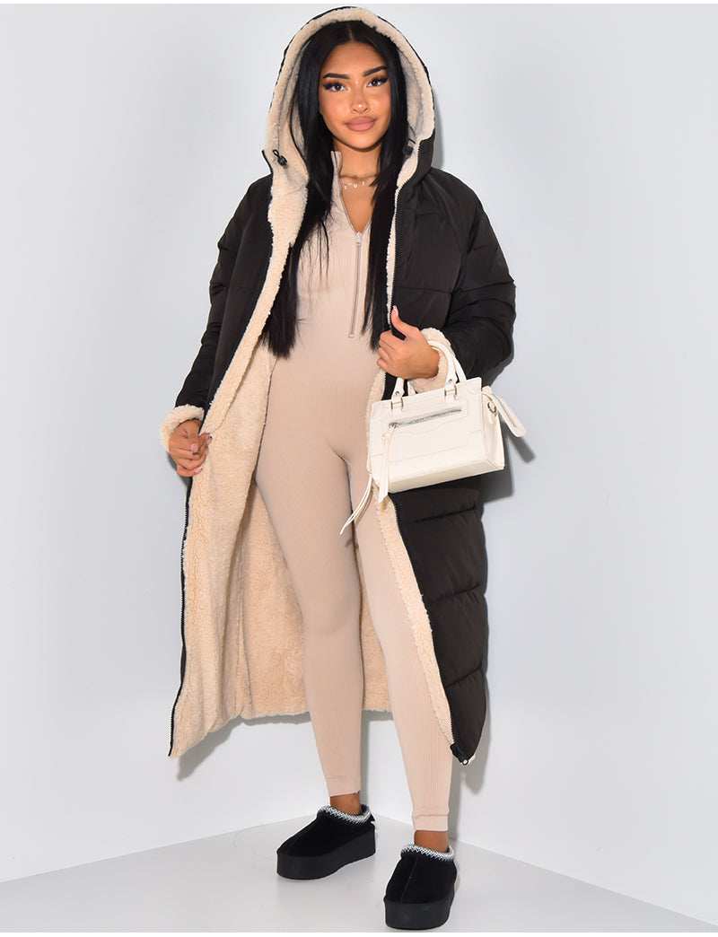Long Puffer Jacket for Women - Hooded - Image 3