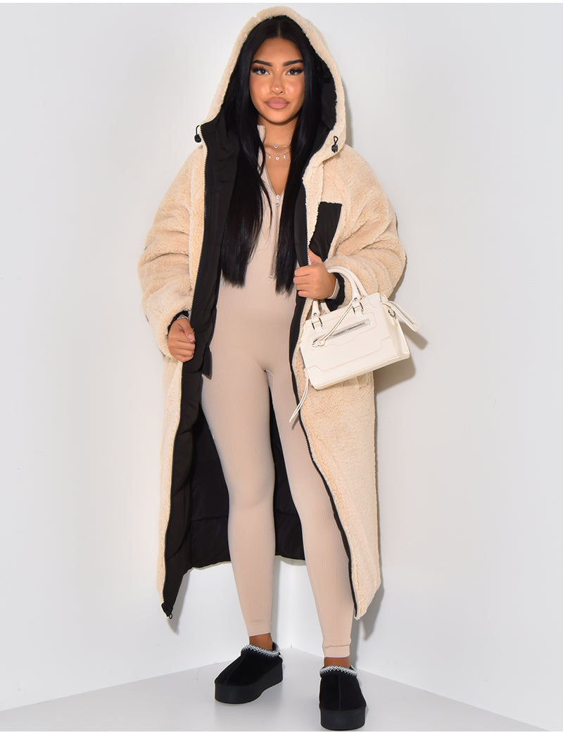 Long Puffer Jacket for Women - Hooded - Image 4