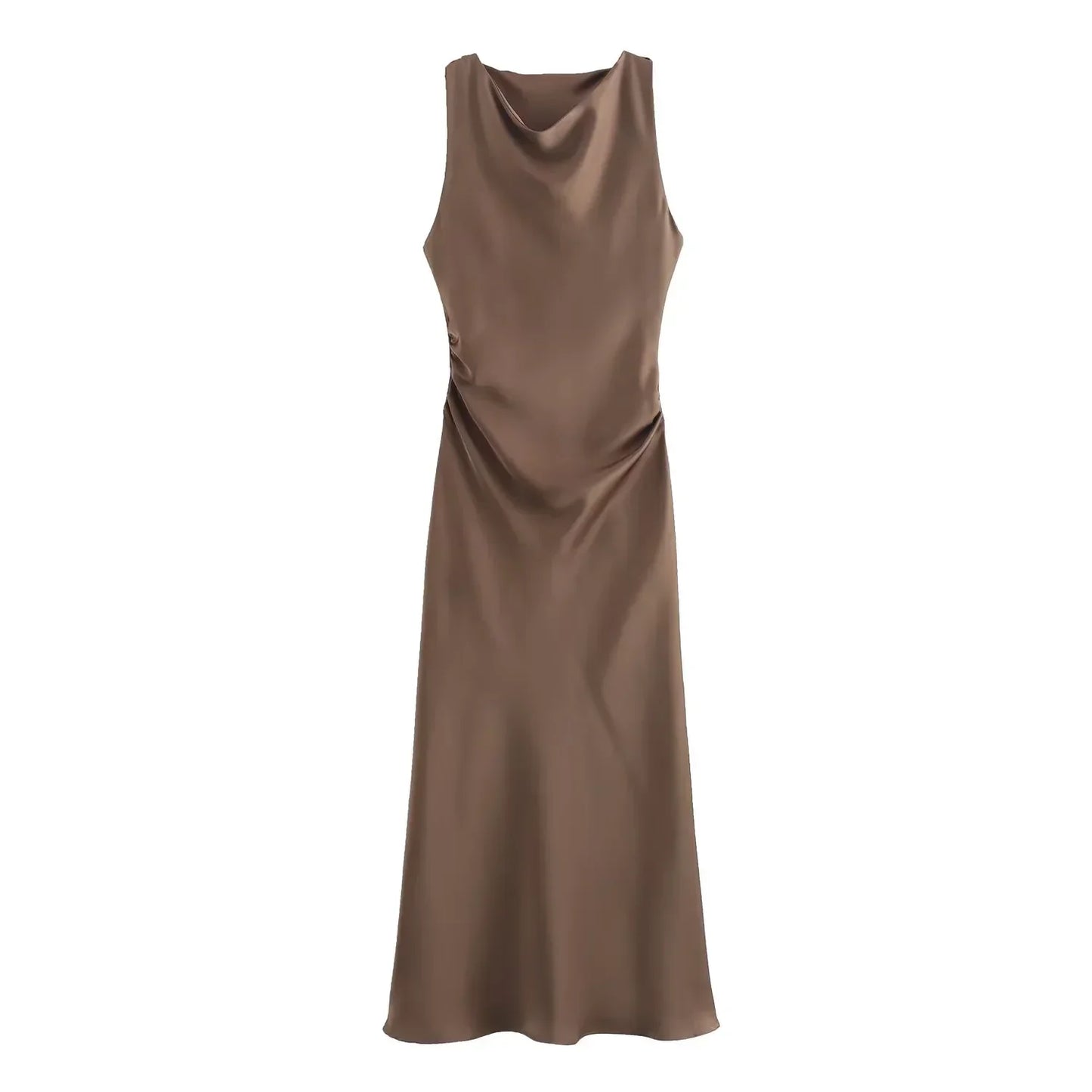 Sleeveless Midi Dress for Women - Cowl Neck Ruched - Image 7