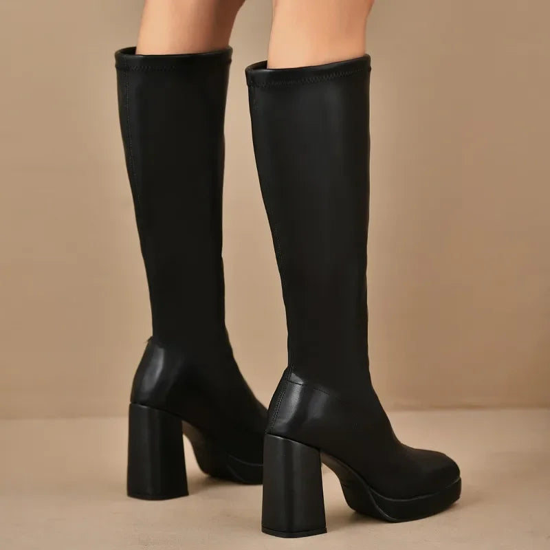 Platform Knee High Boots for Women - Round Toe - Image 6