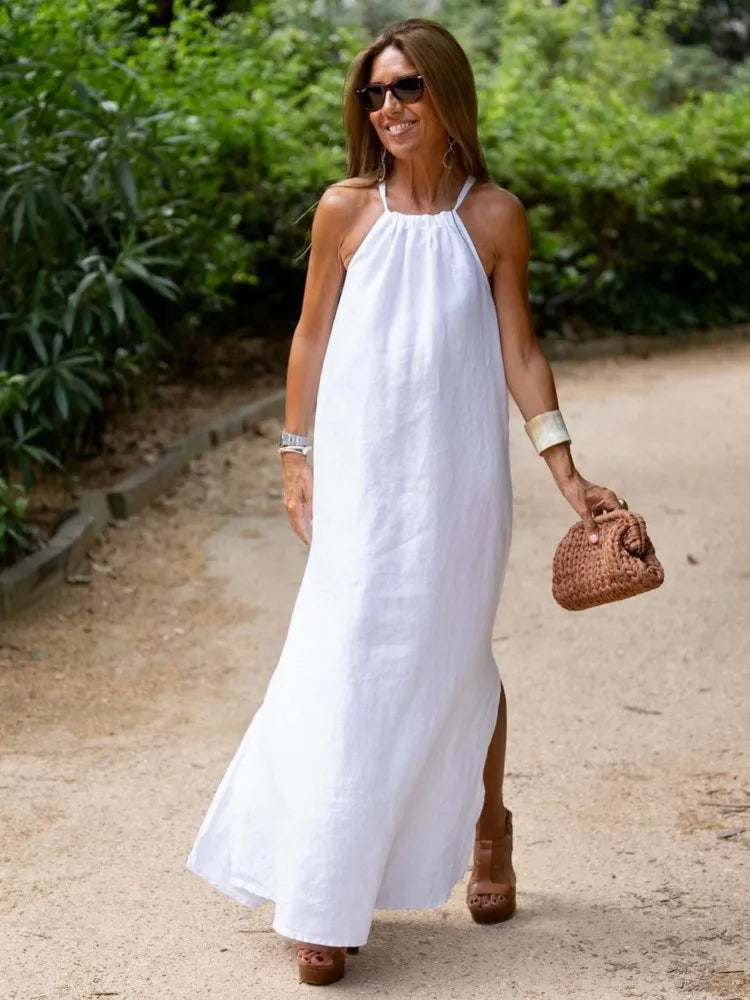 Maxi Halter Dress for women - Sleeveless A-Line - Side Slit Casual - Image 2