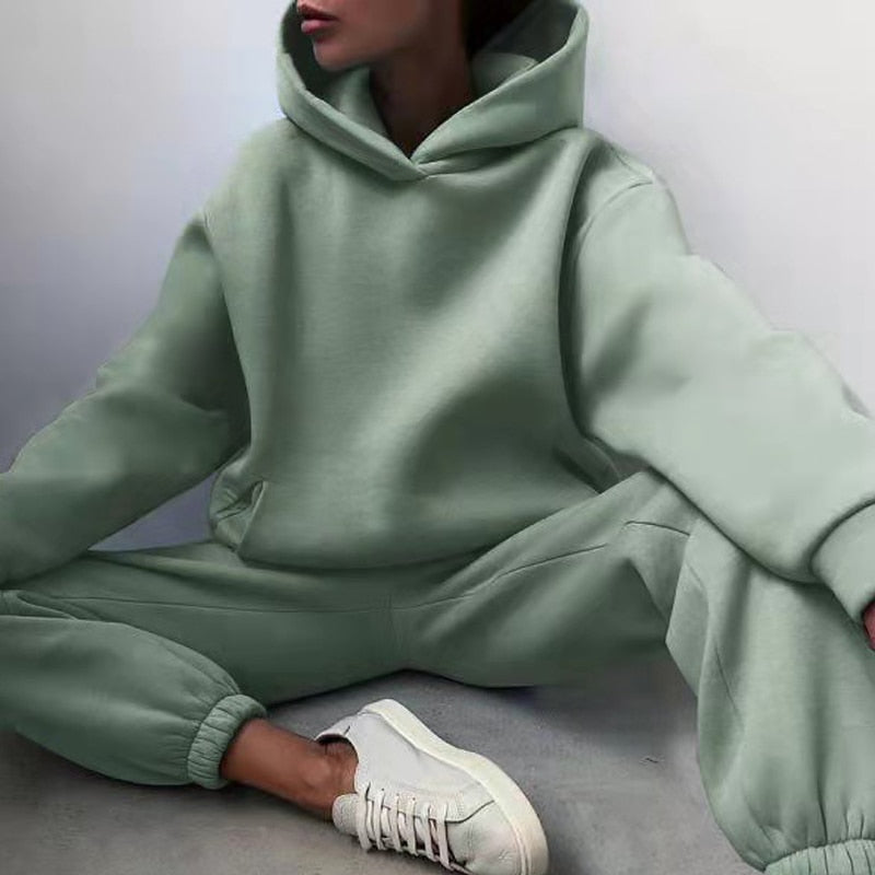 Hoodie Sweatpants Loungewear Set for Women - Elastic Waist - Image 9