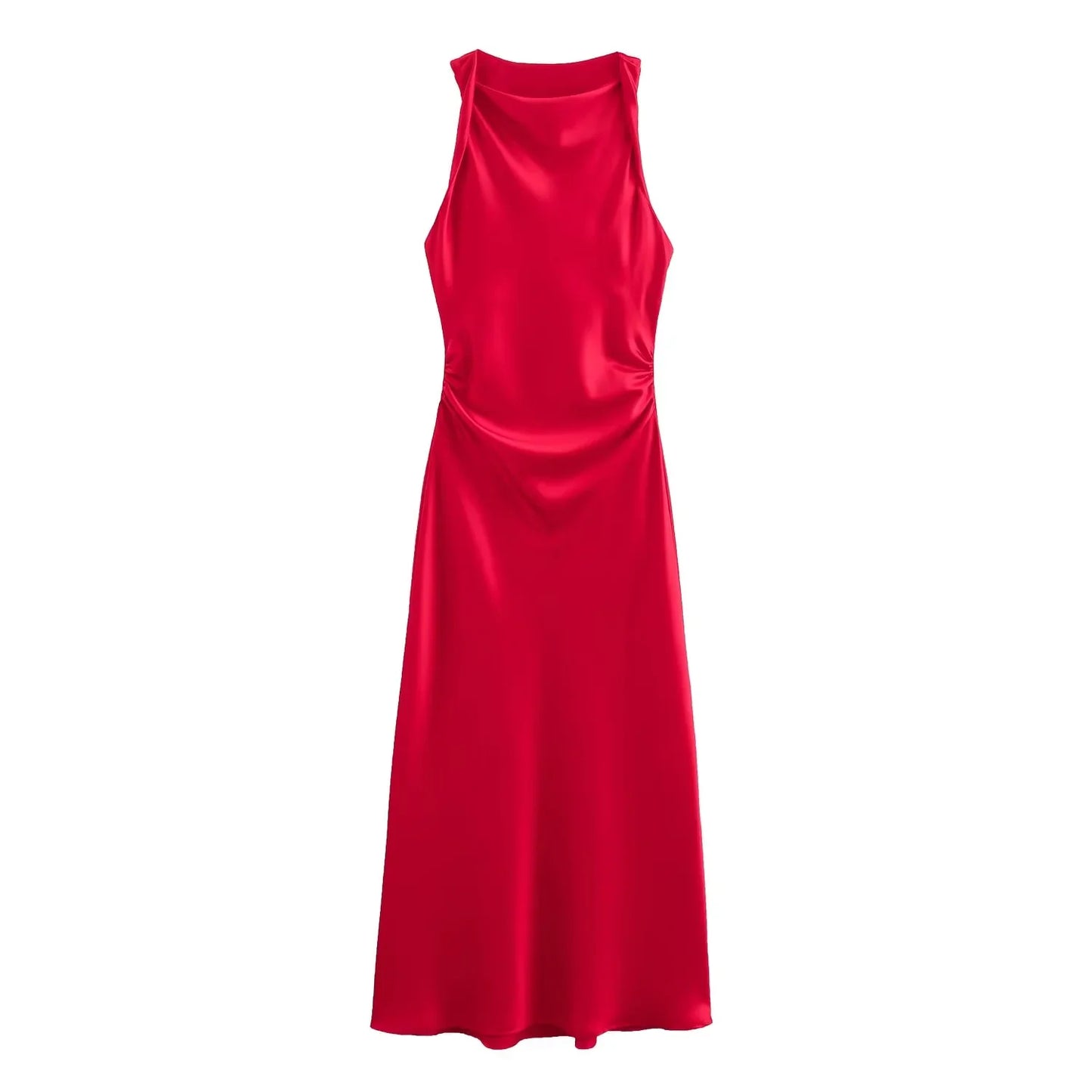 Sleeveless Midi Dress for Women - Cowl Neck Ruched - Image 2