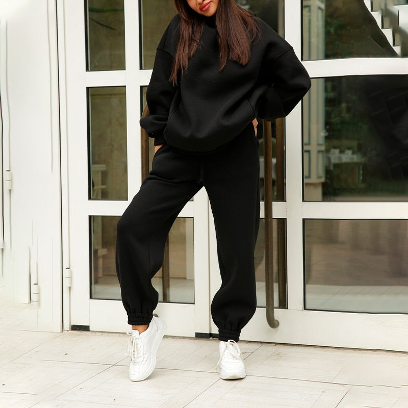 Hoodie Sweatpants Loungewear Set for Women - Elastic Waist - Image 1