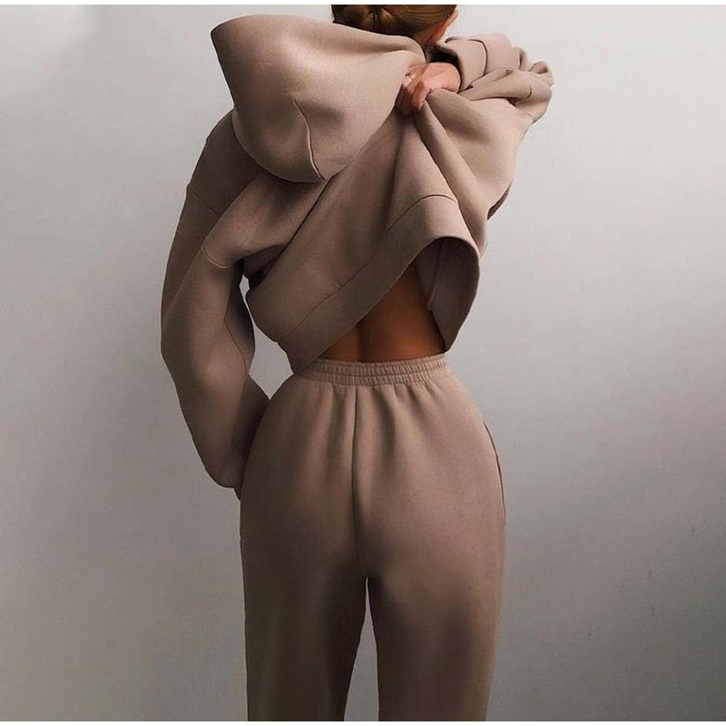 Hoodie Sweatpants Loungewear Set for Women - Elastic Waist - Image 5