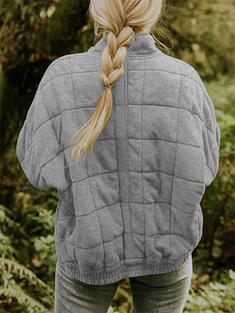 Quilted Bomber Jacket for women - Full Zip Stand Collar - Relaxed Fit - Image 7