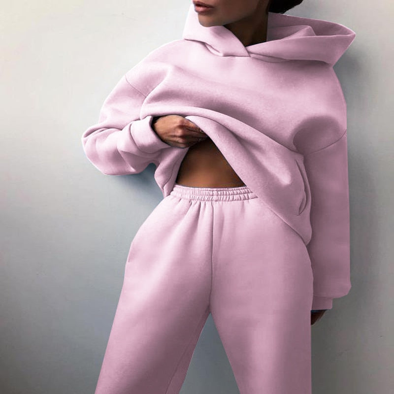 Hoodie Sweatpants Loungewear Set for Women - Elastic Waist - Image 11
