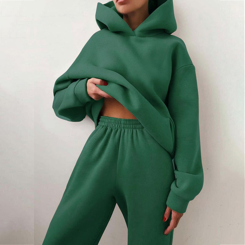Hoodie Sweatpants Loungewear Set for Women - Elastic Waist - Image 14