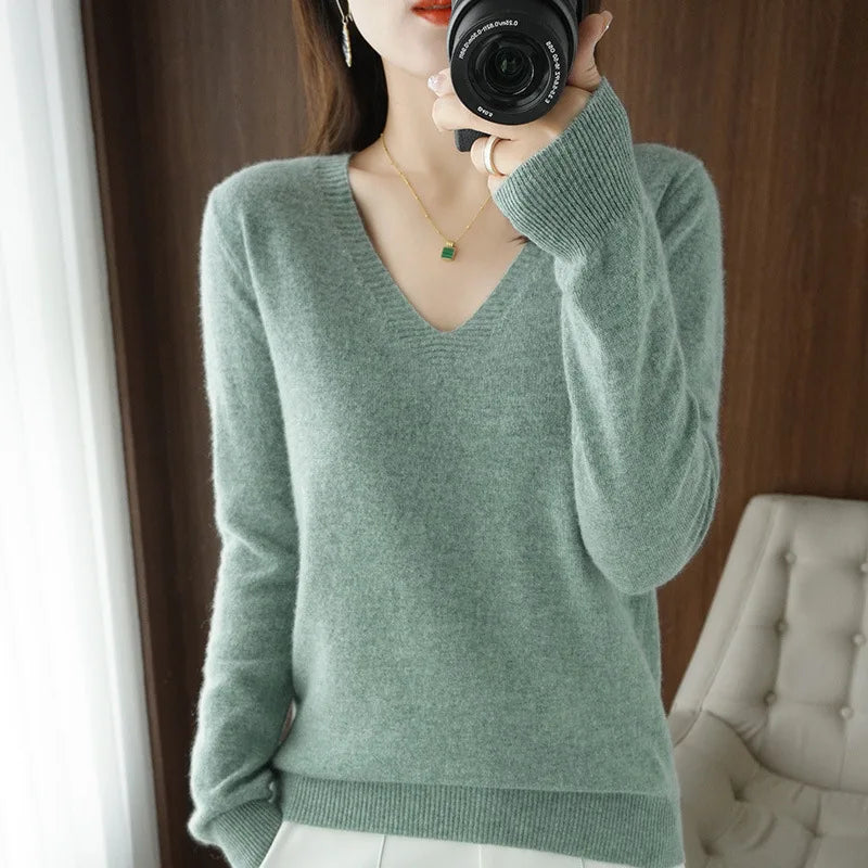 Knit V-Neck Sweater for Women - Long Sleeve - Image 8