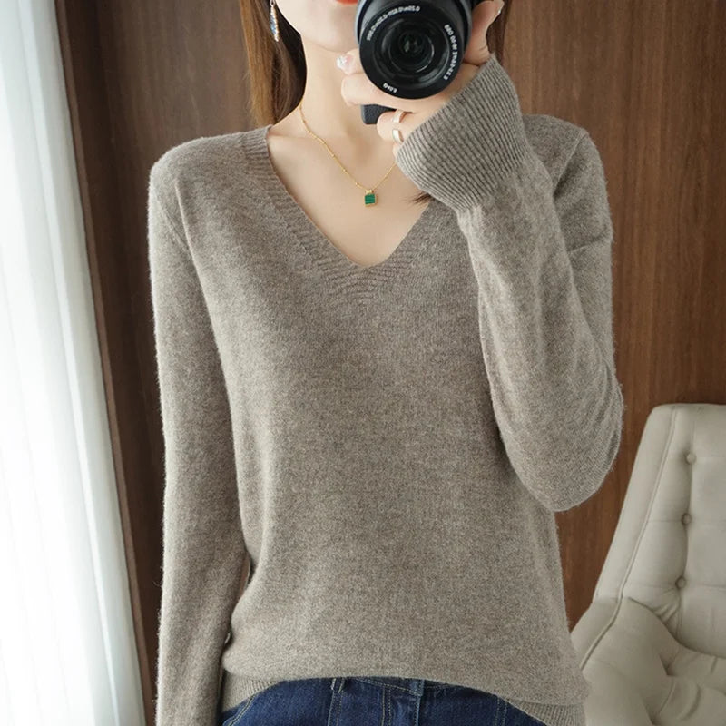 Knit V-Neck Sweater for Women - Long Sleeve - Image 4
