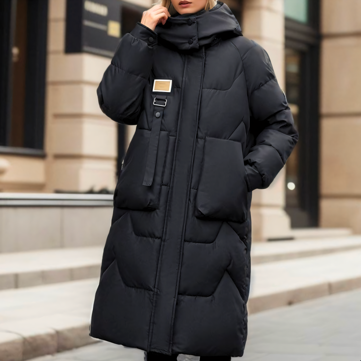 Long Puffer Coat for Women - Hooded - Image 1