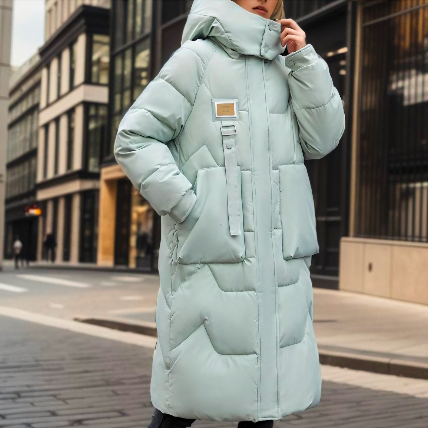 Long Puffer Coat for Women - Hooded - Image 3