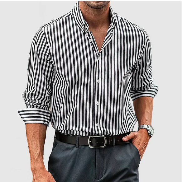 Striped Button-Down Shirt for men - Long Sleeve Slim Fit - Spread Collar Buttoned Cuffs - Image 4