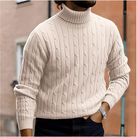 Cable Knit Turtleneck Sweater for Men - Long Sleeve - Image 1